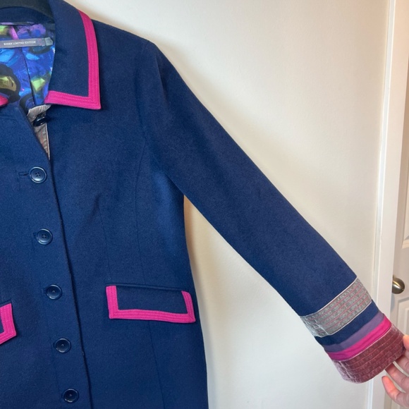 Boden Limited Edition Wool Cashmere Pea Coat Navy Blue Magenta Lined Pockets  8R - Picture 4 of 16